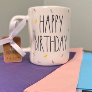 Rae Dunn x Peanuts Happy Birthday Mug with White and Pink Confetti Accents